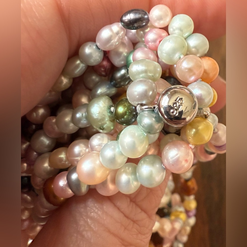 Sterling Silver 925 7-Strand Multi-Color Pearl Genuine Necklace Collar Choker - Picture 5 of 11
